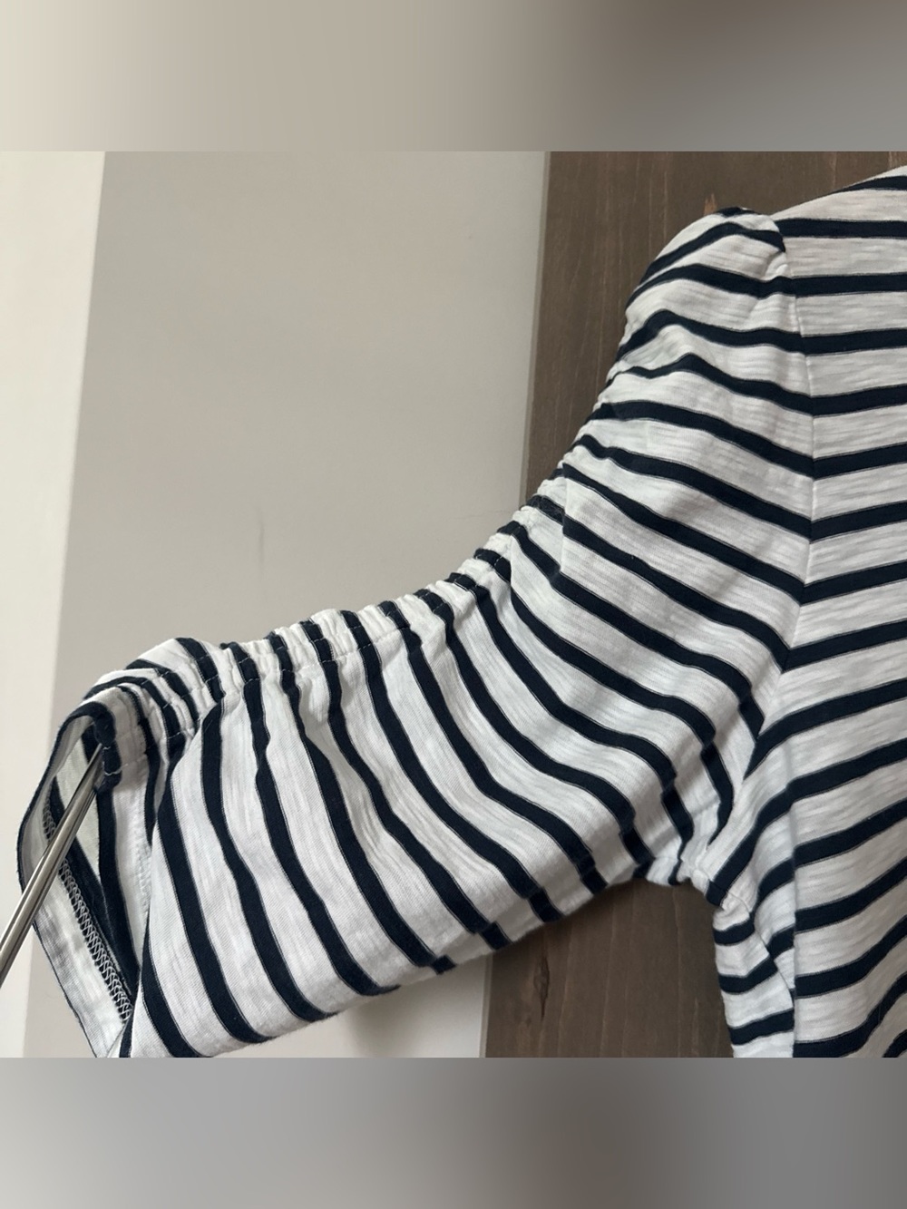 Veronica Beard Netto Striped Cotton T-Shirt Off White Marine Stripe Womens L - Picture 3 of 13